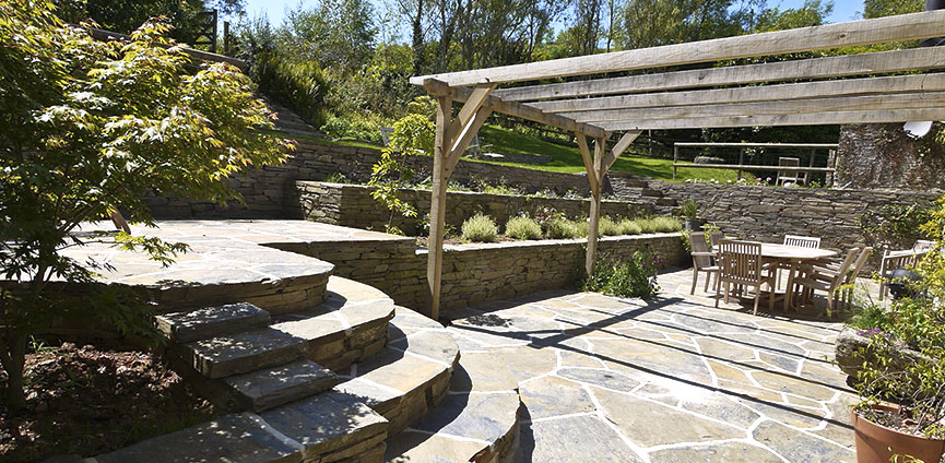 Bespoke stone-work terracing South Devon | Natural stone walling & stone masonry - Wagland, land & waterscape